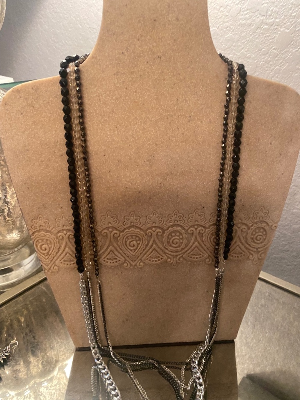 Y2K BLACK SILVER BEADED LONG NECKLACE